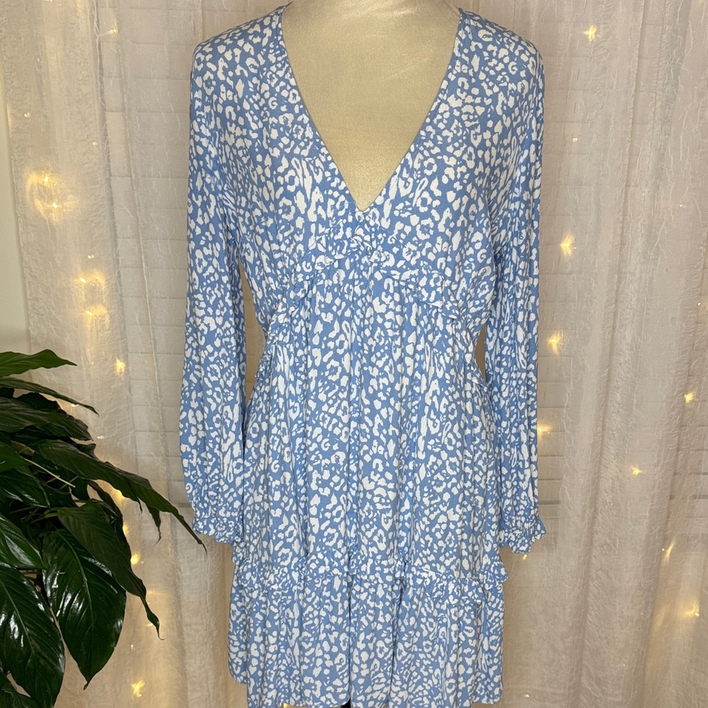 Zara Blue and White Long Sleeve Dress